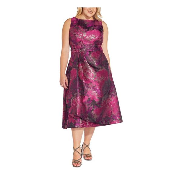 ADRIANNA PAPELL Dresses & Skirts - ADRIANNA PAPELL Womens Burgundy Sleeveless Fit + Flare Dress Plus 18W